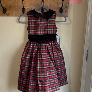 Jayne Copeland Red Plaid Dress with Black Velvet Details